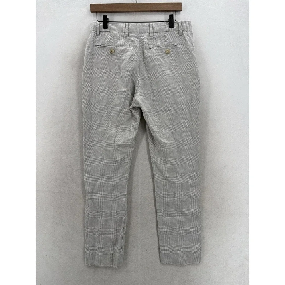 Banana Republic Tailored Fit Chino Pants Mens 30x27 Gray Plaid Linen Summer Golf